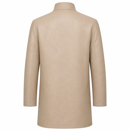 Men's Sand Beige Modest Leather Jacket with Full Coverage, Emirati Cut