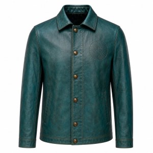 Men's Nile Blue Papyrus Leather Jacket in a Plain Egyptian Cut