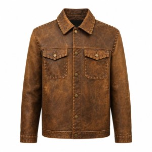 Men's Ochre Workwear Leather Jacket with Clean Lines, Egyptian Cut