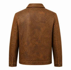 Men's Ochre Workwear Leather Jacket with Clean Lines, Egyptian Cut