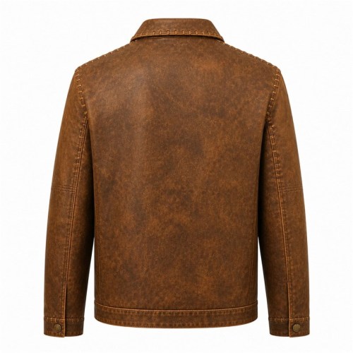 Men's Ochre Workwear Leather Jacket with Clean Lines, Egyptian Cut