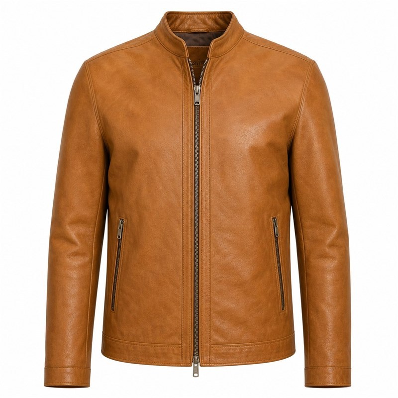 Men's Desert Ochre Cafe Racer Leather Jacket, Australian Cut