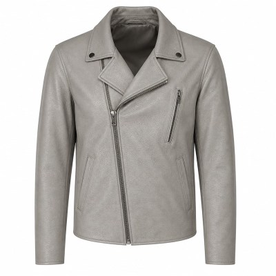 Men's Sea Salt Grey Urban Biker Leather Jacket, Australian Cut