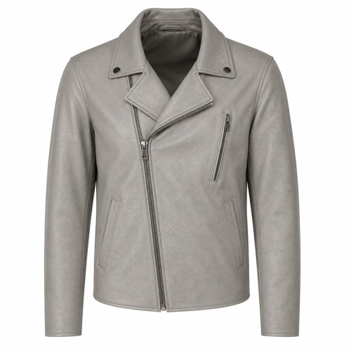 Men's Sea Salt Grey Urban Biker Leather Jacket, Australian Cut