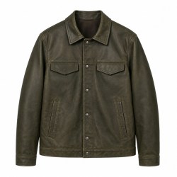 Men's Smoky Olive Outdoor Leather Jacket, Plain Australian Cut