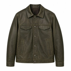Men's Smoky Olive Outdoor Leather Jacket, Plain Australian Cut