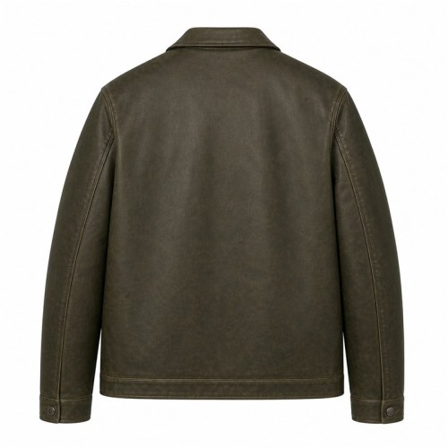Men's Smoky Olive Outdoor Leather Jacket, Plain Australian Cut