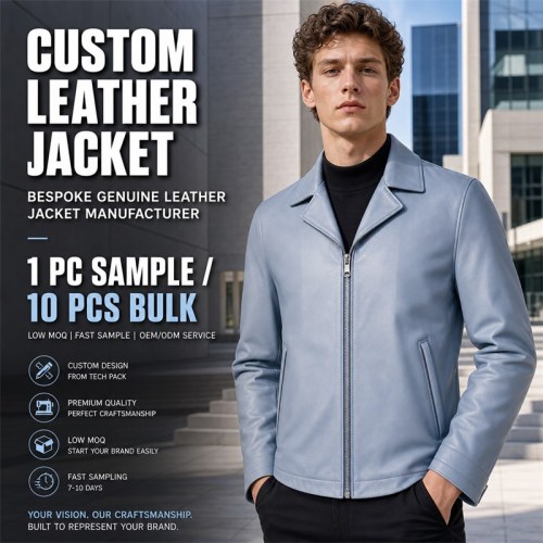 Men's Mist Rock Blue Nappa Blazer Leather Jacket, Australian Cut
