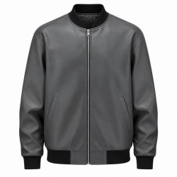 Men's Volcanic Grey Black Ribbed Vegan Leather Varsity Jacket, Australian Cut