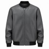 Men's Volcanic Grey Black Ribbed Vegan Leather Varsity Jacket, Australian Cut