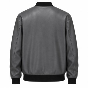 Men's Volcanic Grey Black Ribbed Vegan Leather Varsity Jacket, Australian Cut