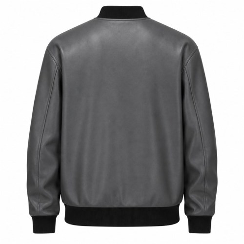 Men's Volcanic Grey Black Ribbed Vegan Leather Varsity Jacket, Australian Cut