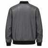 Men's Volcanic Grey Black Ribbed Vegan Leather Varsity Jacket, Australian Cut