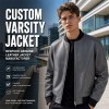 Men's Volcanic Grey Black Ribbed Vegan Leather Varsity Jacket, Australian Cut