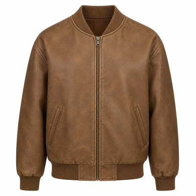 Men's Desert Ochre Brown Washed Vegan Leather Varsity Jacket, Australian Cut