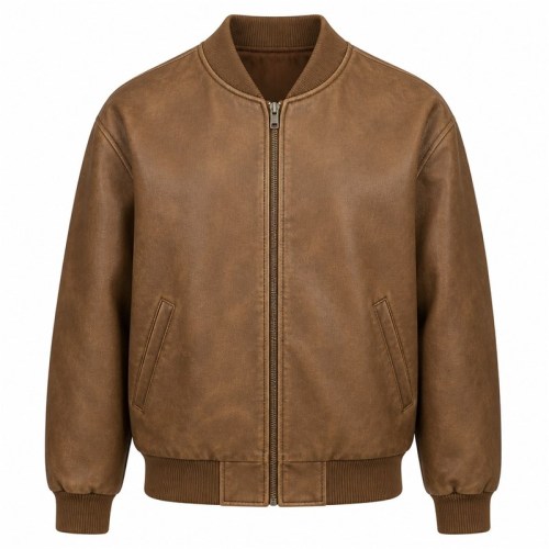 Men's Desert Ochre Brown Washed Vegan Leather Varsity Jacket, Australian Cut