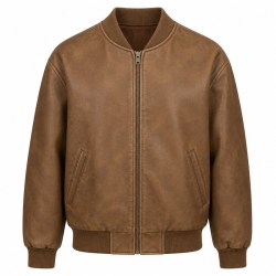 Men's Desert Ochre Brown Washed Vegan Leather Varsity Jacket, Australian Cut