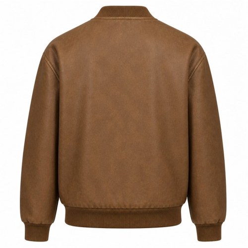 Men's Desert Ochre Brown Washed Vegan Leather Varsity Jacket, Australian Cut