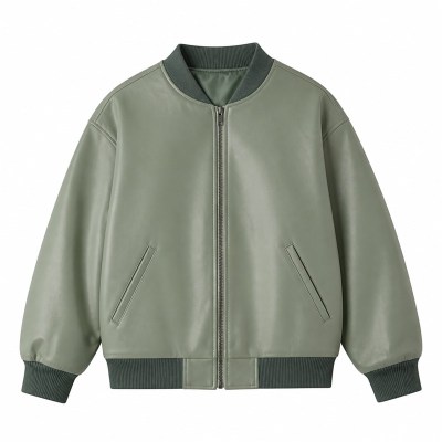 Men's Sage Green Spliced Vegan Leather Varsity Jacket, Australian Cut
