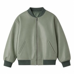 Men's Sage Green Spliced Vegan Leather Varsity Jacket, Australian Cut