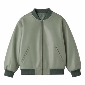 Men's Sage Green Spliced Vegan Leather Varsity Jacket, Australian Cut