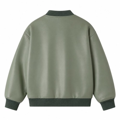 Men's Sage Green Spliced Vegan Leather Varsity Jacket, Australian Cut