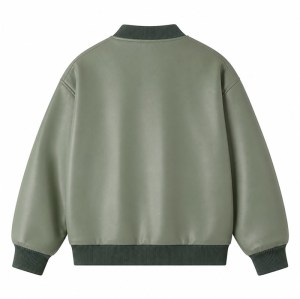 Men's Sage Green Spliced Vegan Leather Varsity Jacket, Australian Cut