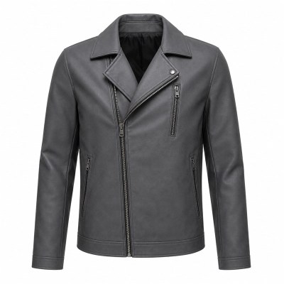 Men's Charcoal Grey Urban Biker PU Leather Jacket, Australian Cut