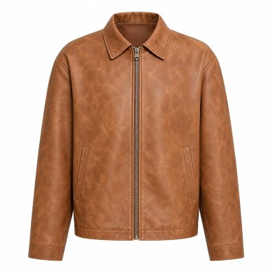 Men's Sand Terracotta Brown Casual PU Leather Jacket, Australian Cut