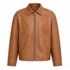 Men's Sand Terracotta Brown Casual PU Leather Jacket, Australian Cut