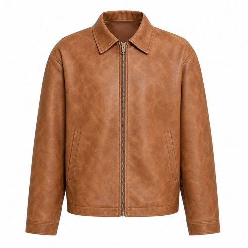 Men's Sand Terracotta Brown Casual PU Leather Jacket, Australian Cut
