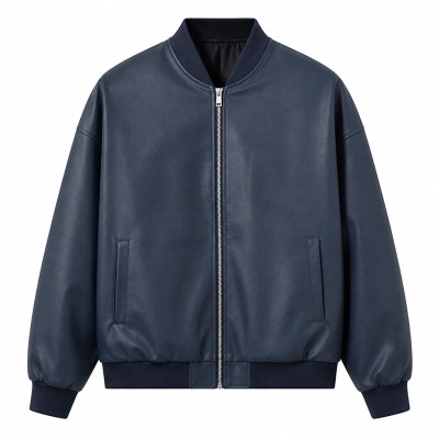 Men's Misty Indigo Bomber PU Leather Jacket, Plain Australian Cut