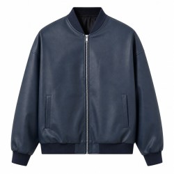 Men's Misty Indigo Bomber PU Leather Jacket, Plain Australian Cut