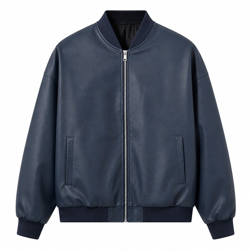 Men's Misty Indigo Bomber PU Leather Jacket, Plain Australian Cut