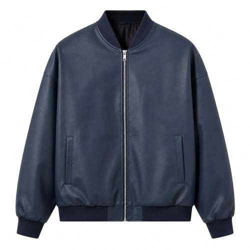 Men's Misty Indigo Bomber PU Leather Jacket, Plain Australian Cut