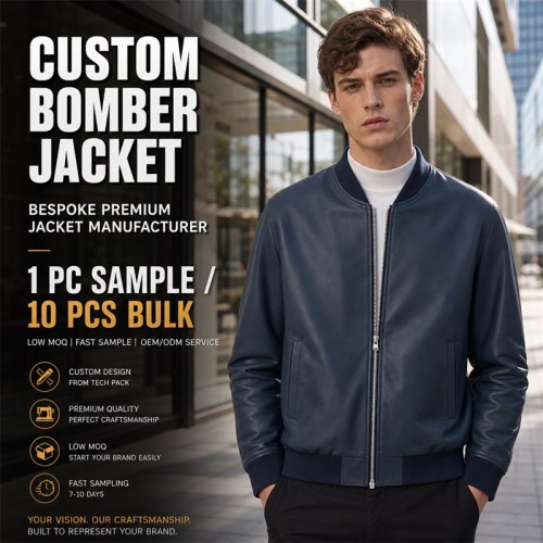Men's Misty Indigo Bomber PU Leather Jacket, Plain Australian Cut