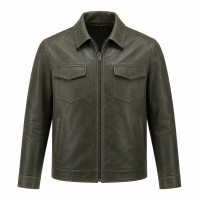 Men's Rainforest Mud Green Outdoor Leather Jacket, Brazilian Cut