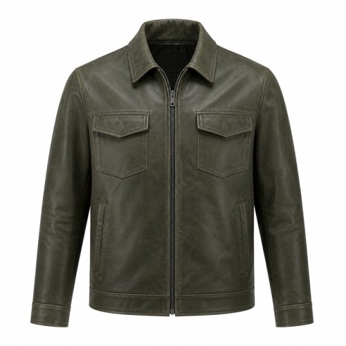 Men's Rainforest Mud Green Outdoor Leather Jacket, Brazilian Cut