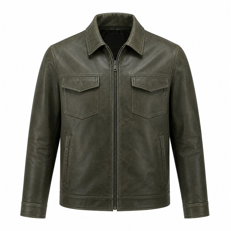 Men's Rainforest Mud Green Outdoor Leather Jacket, Brazilian Cut