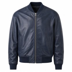 Men's Smoky Indigo Bomber Leather Jacket, Plain Brazilian Cut
