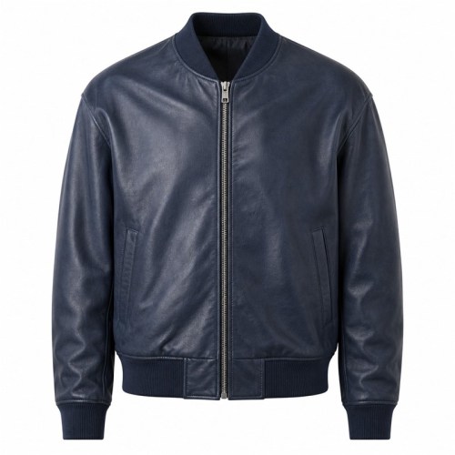 Men's Smoky Indigo Bomber Leather Jacket, Plain Brazilian Cut
