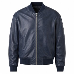Men's Smoky Indigo Bomber Leather Jacket, Plain Brazilian Cut