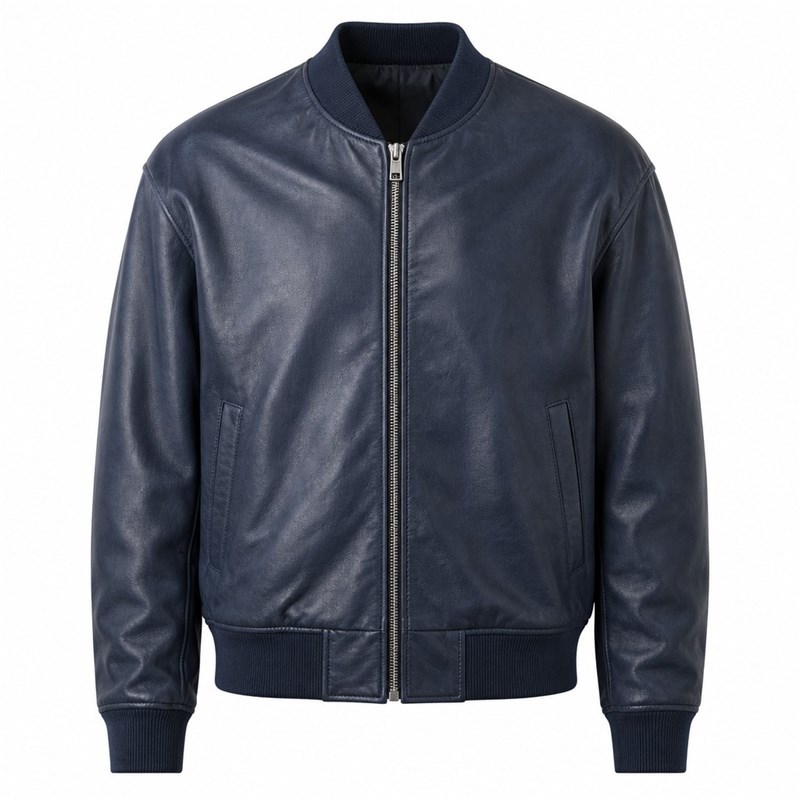 Men's Smoky Indigo Bomber Leather Jacket, Plain Brazilian Cut
