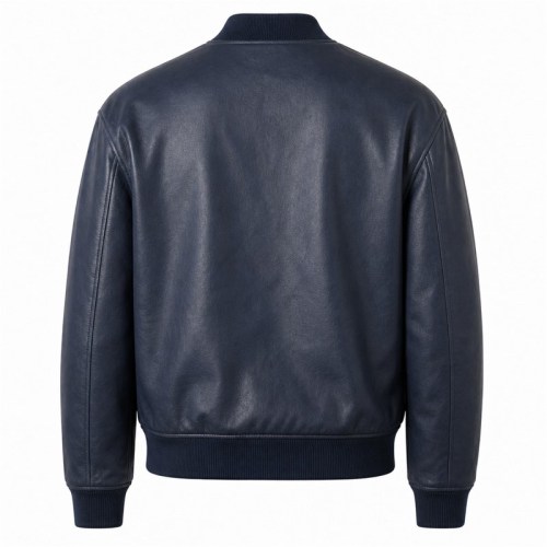 Men's Smoky Indigo Bomber Leather Jacket, Plain Brazilian Cut