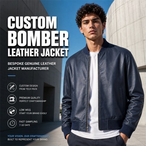 Men's Smoky Indigo Bomber Leather Jacket, Plain Brazilian Cut
