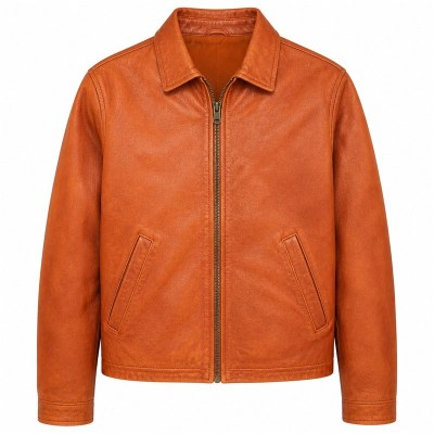 Men's Tropical Clay Orange Casual Leather Jacket, Colombian Cut