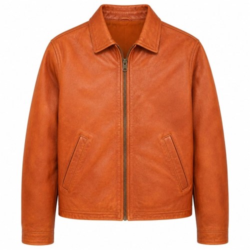 Men's Tropical Clay Orange Casual Leather Jacket, Colombian Cut