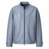 Men's Cold Mist Blue Relaxed Racer Leather Jacket, Korean Cut
