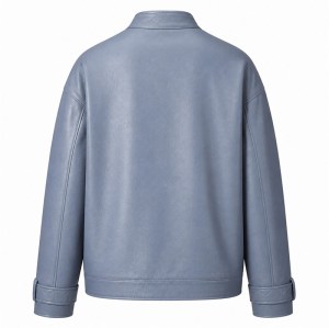 Men's Cold Mist Blue Relaxed Racer Leather Jacket, Korean Cut