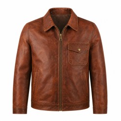 Men's Vintage Terracotta Brown Heritage Leather Jacket, Korean Cut